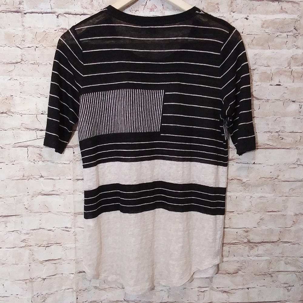 Vince Abstract Line Short Sleeve Tee Linen Top - Picture 6 of 8